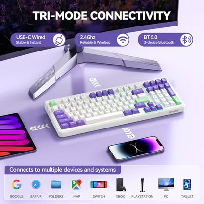 TECKNET Mechanical Keyboard,Tri-Mode Hot Swappable 96% Compact Keyboard | Tri-mode BT5.0/2.4G/USB-C,RGB backlit,pre-lubed switches,96% layout,works with PC,Laptop and Mac for gaming and office