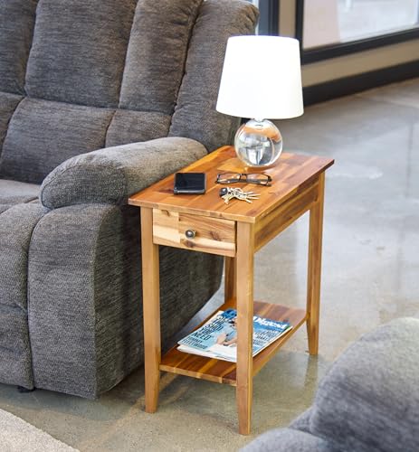 2-Tier Solid Acacia Recliner Table w/Drawer (Natural) - color: Natural