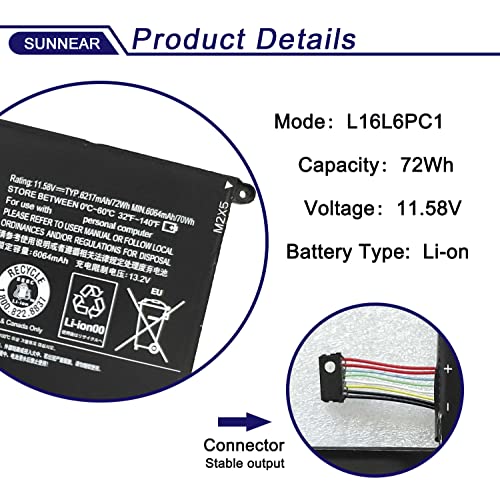 L16L6PC1 L16M6PC1 L16C6PC1 Battery for Lenovo ideapad Yoga 720-15Ikb 80X7 | 11.58V 6217mAh Battery Replacement for Lenovo Yoga 720 720-15Ikb ideapad; 5B10M53745 5B10M53743 5B10M53744 3ICP4/43/110-21 - size: 12.01*4.41*1.34 inches L16L6PC1