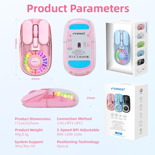 Wireless Bluetooth Mouse, Transparent BT+2.4G Dual-Mode Gaming Mouse with Magnetic Top Cover, Rechargeable RGB Backlit Computer Mouse for Laptop, PC, MacBook, iPad (Pink) - color: Pink