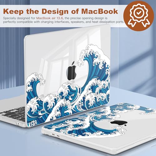 CISSOOK Compatible with MacBook Air 13.6 inch Case M2 M3 M4 M5 Ocean | A3449 A3240 A3113 A2681, 5in1 Set Hard Shell Case Keyboard Cover for MacBook Air 13 inch 2022 - 2026, Great Wave - color: Air13.6inch-Great Wave
