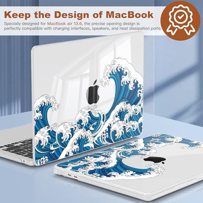 CISSOOK Compatible with MacBook Air 13.6 inch Case M2 M3 M4 M5 Ocean | A3449 A3240 A3113 A2681, 5in1 Set Hard Shell Case Keyboard Cover for MacBook Air 13 inch 2022 - 2026, Great Wave - color: Air13.6inch-Great Wave