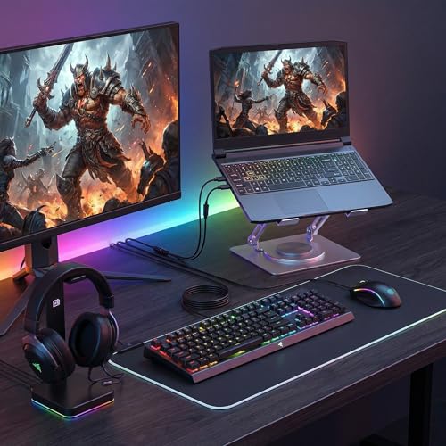 360 Rotating Aluminum Laptop Stand, Adjustable & Foldable Ergonomic Computer Stand, Compatible with MacBook, iPad, Dell, HP up to 16 Inches for Home & Office, Silver - color: Silver