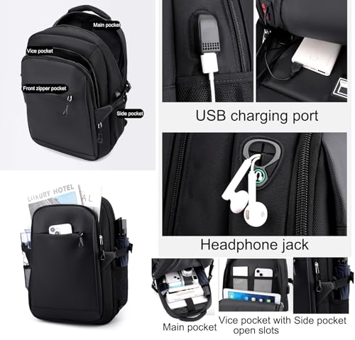 JiaYou Laptop Backpack for Men and Women 14 Inch Water Resistant Business Travel Daypack with USB Charging Port(Dark Gray,14 Liters) - color: Dark Gray