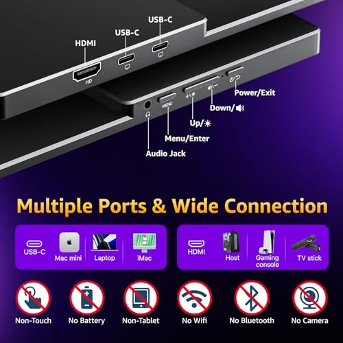 cocopar Portable Monitor 18.5 Inch 2K QHD 120Hz 120% sRGB Travel Monitor with Speaker HDMI USB-C Second Screen for Laptop MacBook Surface PC Xbox PS4/5, VESA Mountable, with Kickstand - size: 18.5