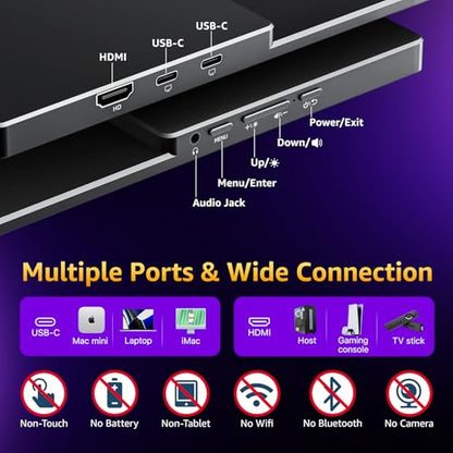 cocopar Portable Monitor 18.5 Inch 2K QHD 120Hz 120% sRGB Travel Monitor with Speaker HDMI USB-C Second Screen for Laptop MacBook Surface PC Xbox PS4/5, VESA Mountable, with Kickstand - size: 18.5