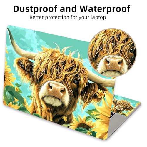 Aesthetic Laptop Skin Cover,12-15.6 Inch Universal Vinyl Sticker Decal,Waterproof Scratch-Resistant Notebook Wrap,Removable Residue-Free Protector,Sunflower Cow Art - color: Sunflower Cow Art