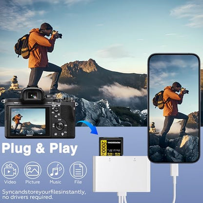 Memory Stick Pro Duo Adapter - 4-in-1 USB C/Lightning/USB-A to SD/TF/MS/XD Card Reader, High-Speed Photo Video Transfer from Camera to iPhone/Tablet/Computer