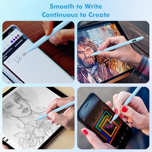 Moko Universal Capacitive Stylus Pencil for Touch Screen, Blue | Fast Charging, Power Display, Compatible with Apple iPad/iPhone/Samsung/Lenovo, iOS Android Tablets & All Smartphones - color: Blue
