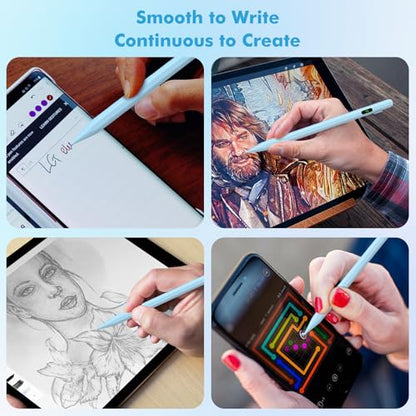 Moko Universal Capacitive Stylus Pencil for Touch Screen, Blue | Fast Charging, Power Display, Compatible with Apple iPad/iPhone/Samsung/Lenovo, iOS Android Tablets & All Smartphones - color: Blue