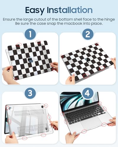 Fintie Case for MacBook Air 13 inch A3449/A3240/A3113/A2681 2022-2026 | M2/M3/M4/M5, Snap On Hard Shell, Full Port Access, Easy On/Off, Lightweight, Checkered - color: Pearl Blue