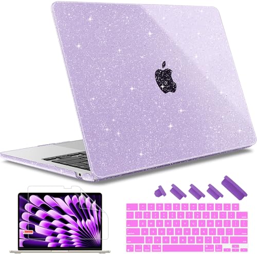 May Chen for 2026 MacBook Air 15 inch Case 2025 2024 2023 A3448 M5 A3241 M4 A3114 M3 A2941 M2 with Liquid Retina Display & Touch ID, Plastic Hard Shell with Keyboard Cover - Purple Glitter - color: Purple Glitter