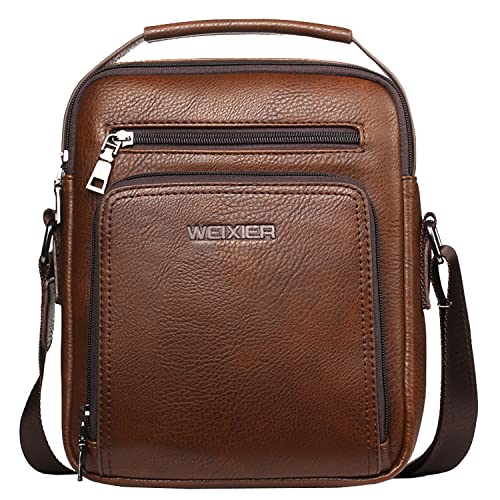 Hebetag Small Leather Sling Shoulder Bag Messenger Pack for Men Women Outdoor Travel Business - color: #24brown