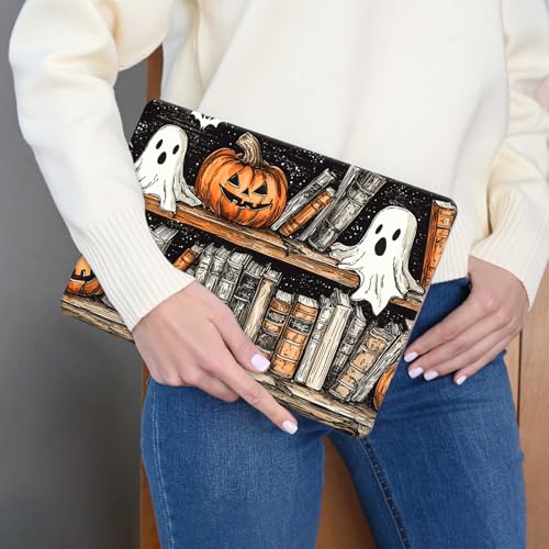 Laptop Skin Sticker 3-Piece Set,Bookshelves and Pumpkin | Trim-to-fit 3-piece vinyl set with one 15 x 10.6 in lid skin and two palm-rest decals for many 12-15.6 in laptops - color: Bookshelves And Pumpkin