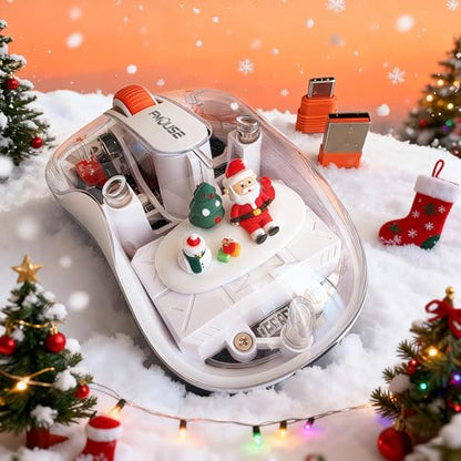 FMOUSE Transparent Wireless Mouse, Tri-Mode Bluetooth 5.1 & 2.4GHz, USB-A & USB-C Receiver, Silent Rechargeable RGB, 3 Devices for MacBook Laptop iPad PC, Pure White Edition — White - color: White - Christmas Special Edition