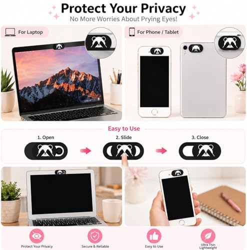 3Pcs Cute Animal Webcam Cover Slide, Ultra Thin Laptop Camera Cover Slider for MacBook, Computer, iPad, Smartphone and PC Privacy Blocker