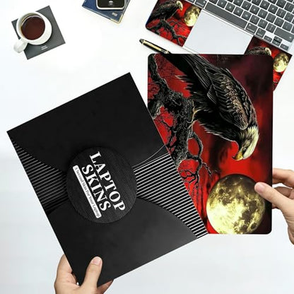 Universal Laptop Skin Sticker with 2 Wrist Pad Decals, 3-Piece Removable Vinyl Laptop Cover, Dark Moon Crow Waterproof Anti-Scratch, Easy-Trim Fit for 13.3" 14" 15.6" Laptops - color: Dark Moon Crow