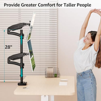 MOUNT PRO Vertical Dual Monitor Mount, Stacked Monitor Stand for 2 Computer Screens up to 32 inches, Full Motion Adjustable Tall Display Desk Mount, Each Arm Holds up to 17.6lbs, VESA Mount - size: Max 32“ Gas Spring