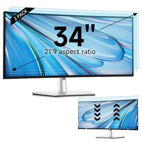 IPROKKO 2 Pack 34 inch Anti-Blue Light Monitor Screen Protector for 21:9 Widescreen, Removable Anti Glare Blue Light Blocking Screen Filter, Anti-UV Eye Protection PC Computer Film [Washable Wipes Clean] - size: 2pcs 34inch 21:9
