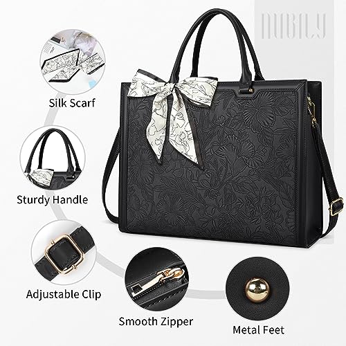 Laptop Bag for Women 15.6 Inch Tote Waterproof Leather Computer Business Lightweight Office Briefcase Large Capacity Handbag Shoulder Black - color: Black