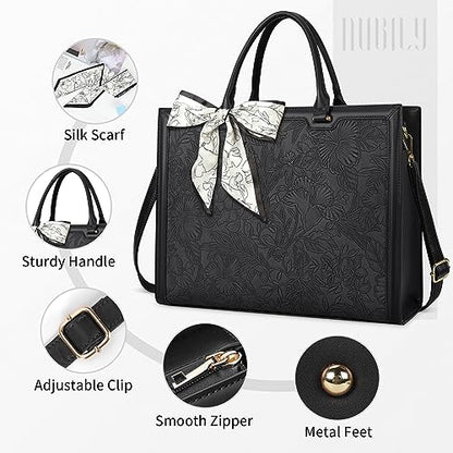 Laptop Bag for Women 15.6 Inch Tote Waterproof Leather Computer Business Lightweight Office Briefcase Large Capacity Handbag Shoulder Black - color: Black