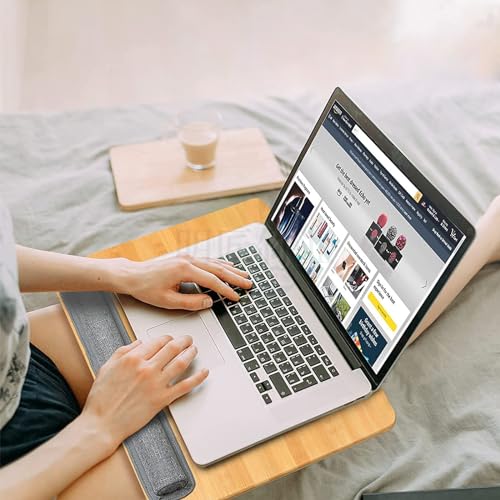 Bamboo Lap Desk for Laptop with Cushion Tablet Phone Holder Handle | Laptop Stand with Anti-Slip Strip Fits up to 15.6 inch Portable Computer Lap Desk for Couch, Bed & Car - size: 16.5"x13.4" Fixed