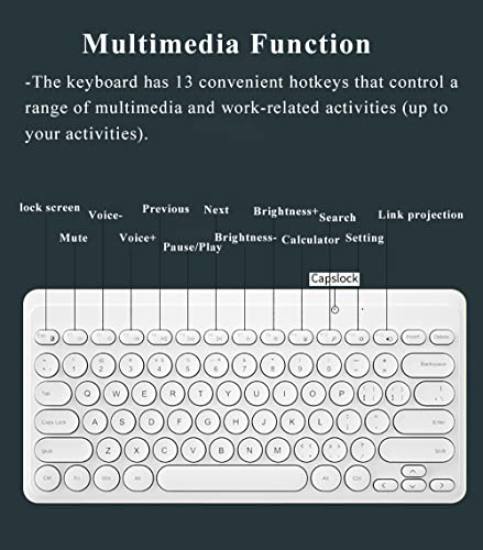 Compact Keyboard MouseCombo,JieruiDeng 79-Key Retro Mini Cute Computer Keyboard 2.4G USB Wireless and Silent Mice Set for Laptop Desktop PC iPad (White) - color: White