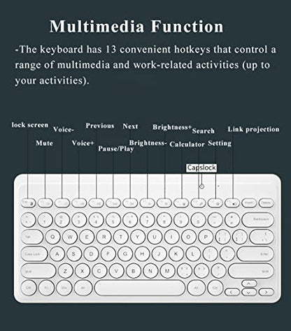 Compact Keyboard MouseCombo,JieruiDeng 79-Key Retro Mini Cute Computer Keyboard 2.4G USB Wireless and Silent Mice Set for Laptop Desktop PC iPad (White) - color: White
