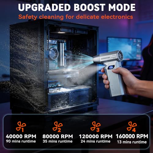 Compressed Air Duster - 160,000RPM Electronic Air Duster with LED Light, 4-Gear Adjustable Mini Turbo Fan Duster, Rechargeable Cordless Air Blower Gun for PC/Keyboard/Car/Home/Outdoor