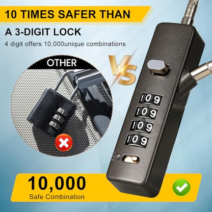 DELSWIN Cable Locks with Combination, 4-Digit Combination Lock with 3 Different Length Replaceable Steel Rope, Security Cable Lock for Luggage, Helmet, Gym Locker, Cabinet, Fence Gate (Gray) - color: Gray