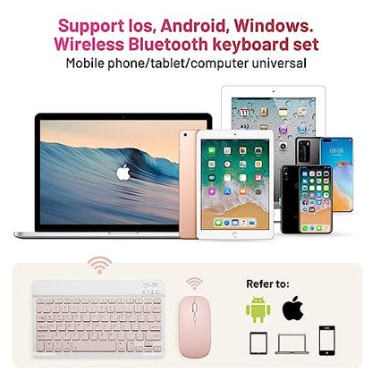 Bluetooth Keyboard and Mouse Combo Rechargeable Portable Wireless Keyboard Mouse Set for Apple iPad iPhone iOS 13 and Above Samsung Tablet Phone Smartphone Android Windows (10 inch Pink) - color: pink