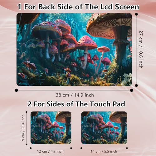 Laptop Skin Sticker Decal 12" 13" 13.3" 14" 15" 15.6",Waterproof Scratch Resistant Vinyl,Reusable Easy to Apply,for MacBook HP Dell Notebooks Netbooks Laptop,2 Wrist Pads,Cute Mushroom Forest - color: Cute Mushroom Forest