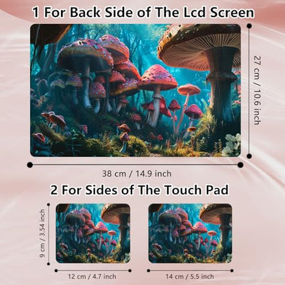 Laptop Skin Sticker Decal 12" 13" 13.3" 14" 15" 15.6",Waterproof Scratch Resistant Vinyl,Reusable Easy to Apply,for MacBook HP Dell Notebooks Netbooks Laptop,2 Wrist Pads,Cute Mushroom Forest - color: Cute Mushroom Forest