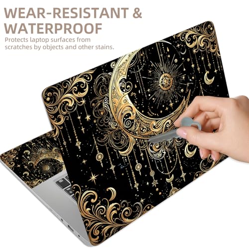 Universal Laptop Skin Sticker for 12/13/14/15.6 Inch Laptops, Reusable Vinyl Laptop Decal Cover, Waterproof Scratch Resistant Notebook Skin with 2 Wrist Pads,Golden Moon - color: Golden Moon