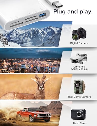 ChiaoPio USB C SD Card Reader, 5 in 1 USB-C to Memory Card Adapter with SD MicroSD MS Memory Stick XD Picture Slots & USB Female Port Compatible with iPhone 15 iPad Mac MacBook Pro/Air/Mini Laptop - size: 5 Port