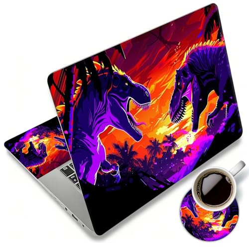 Laptop Skin Sticker Decal 12"-15.6" Universal Laptop/Notebook/Netbook Vinyl - Waterproof Scratch Resistant,Fits HP Dell Lenovo MacBook,2 Free Wrist Pads,Easy Apply & Remove,Dinosaur Dusk - color: Dinosaur Dusk