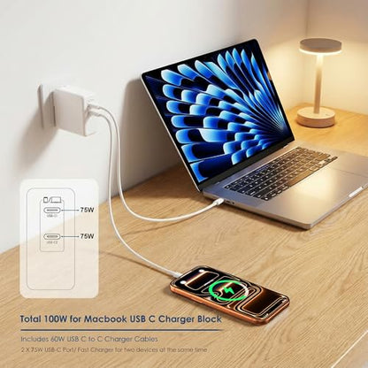 MacBook Pro Charger,2pack 2-Port and Foldable 100W USB C Charger for MacBook Air, Samsung Galaxy, iPad Pro,i phone17/16/15 and More, 6FT&10ft USB C Cable Included