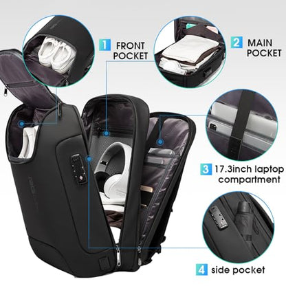 BANGE Men's Anti-Theft Backpack,Waterproof Fashion Travel Backpacks,High Tech Backpack with USB3.0 Charging Port,Business Laptop Backpack Fits 17.3 Inch Notebook… - color: Black, size: With Lock+USB