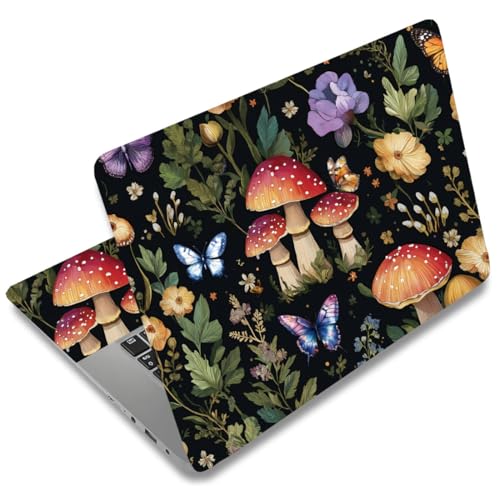 SUPERDANT Mushroom Butterfly Laptop Skin 3 Pcs Main Touchpad Decals Removable PVC Sticker for 12 13 14 15 15.6 inch Notebook Colorful - style: Mushroom And Butterfly