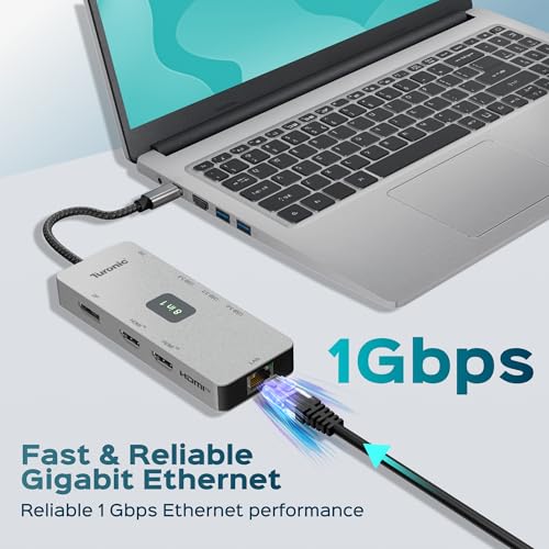 BYL-2401 Universal Docking Station 8-in-1 USB-C Hub, 100W PD | Dual HDMI 4K@60Hz, DP 1.2, Gigabit Ethernet, 3 USB-A 5Gbps Ports, Charging, Aluminum Housing
