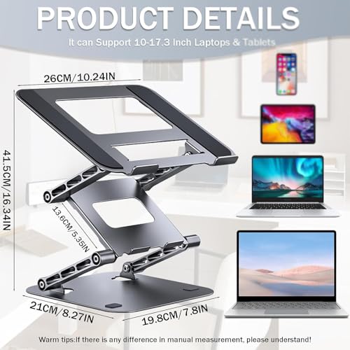 Laptop Riser,Ergonomic Laptop Stand,3-Tier Foldable Laptop Stand,Steel,Can Bear 4KG,Reading and Easy Carrying,for 10-17.3'' Inches Laptop
