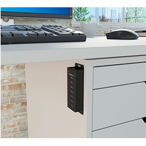 StarTech.com 7 Port USB 3.0 Hub (5 Gbps) - Metal Enclosure - Desktop or Wall Mountable - Rugged & industrial Powered USB Expander and Splitter Hub (ST7300U3M) | USB 3.0, Rugged metal enclosure, Desktop or wall-mount bracket, Upright ports for oversized co