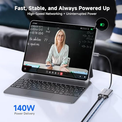 Cable Matters USB C to 5Gb Ethernet Adapter with 140W Charging | 5000Mbps Ethernet to USB C, Compatible with USB4, Thunderbolt 5/4, MacBook, Laptops, and USB-C Devices