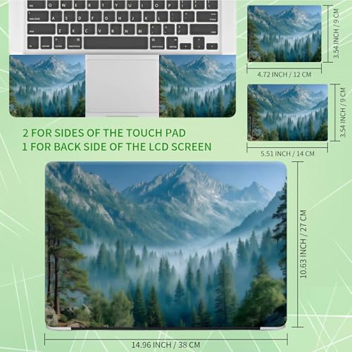 Laptop Skin Sticker Decal, Universal Protective Cover Fit 12 13 14 15.6 Inch Notebook, Reusable Water-Resistant Vinyl Decal w/ 2 Wrist Pads for Business Travel Office, Green Forest Mountains - color: Green Forest Mountains
