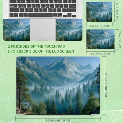 Laptop Skin Sticker Decal, Universal Protective Cover Fit 12 13 14 15.6 Inch Notebook, Reusable Water-Resistant Vinyl Decal w/ 2 Wrist Pads for Business Travel Office, Green Forest Mountains - color: Green Forest Mountains