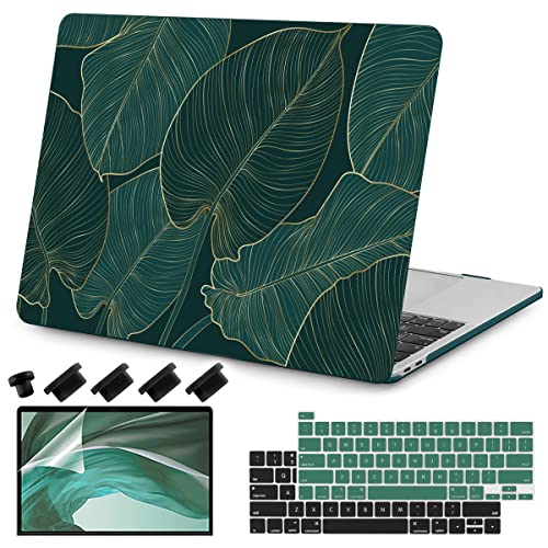 Teryeefi for MacBook Pro 13 inch Case M2 M1 2022 2020 2019-2016 Model A2338 A2289 A2251 A2159 A1989 A1706 with Touch Bar, Hard Shell Case & Keyboard Cover & Screen Protector, Green Leaf - color: Green Leaf