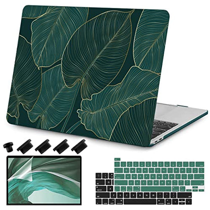 Teryeefi for MacBook Pro 13 inch Case M2 M1 2022 2020 2019-2016 Model A2338 A2289 A2251 A2159 A1989 A1706 with Touch Bar, Hard Shell Case & Keyboard Cover & Screen Protector, Green Leaf - color: Green Leaf
