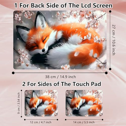 Laptop Skin Sticker Decal 12" 13" 13.3" 14" 15" 15.6",Waterproof Scratch Resistant Vinyl,Reusable Easy to Apply,for MacBook HP Dell Notebooks Netbooks Laptop,2 Wrist Pads,Cherry Blossom Fox - color: Cherry Blossom Fox