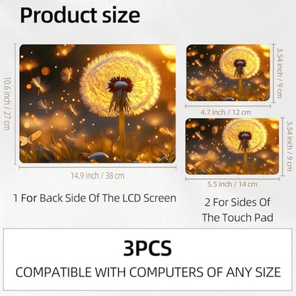 Dandelion Magic Glow Universal Laptop Skin Sticker 3PCS, Protective Decal Trim-to-Fit 11.6" 13.3" 14" 15.6" Laptop Vinyl Cover, Removable Anti-Scratch Computer Decal Protector - color: Dandelion Magic Glow