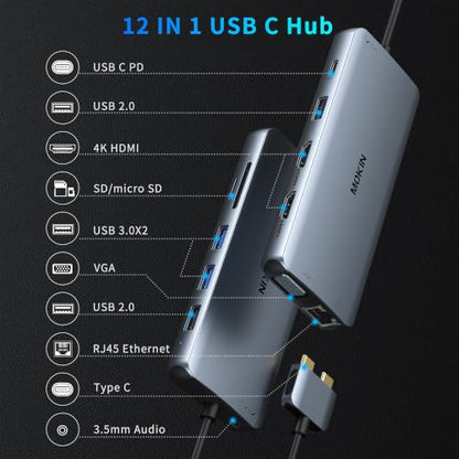 MOKiN MacBook Pro Docking Station for Dual Monitor, 12 in 2 HDMI Adapter | Dockingstation for MacBook Pro/Air, MacBook Adapter , VGA, Ethernet, 4x USB, SD/microSD, 100W PD, Mac Dongle Dual HDMI